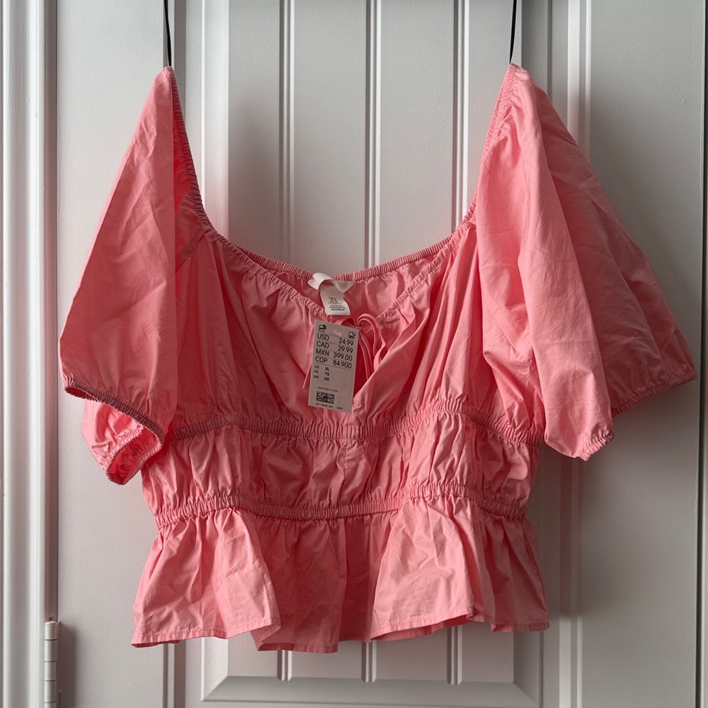 H&M Soft Pink Peasant Blouse with Ruffle Hem